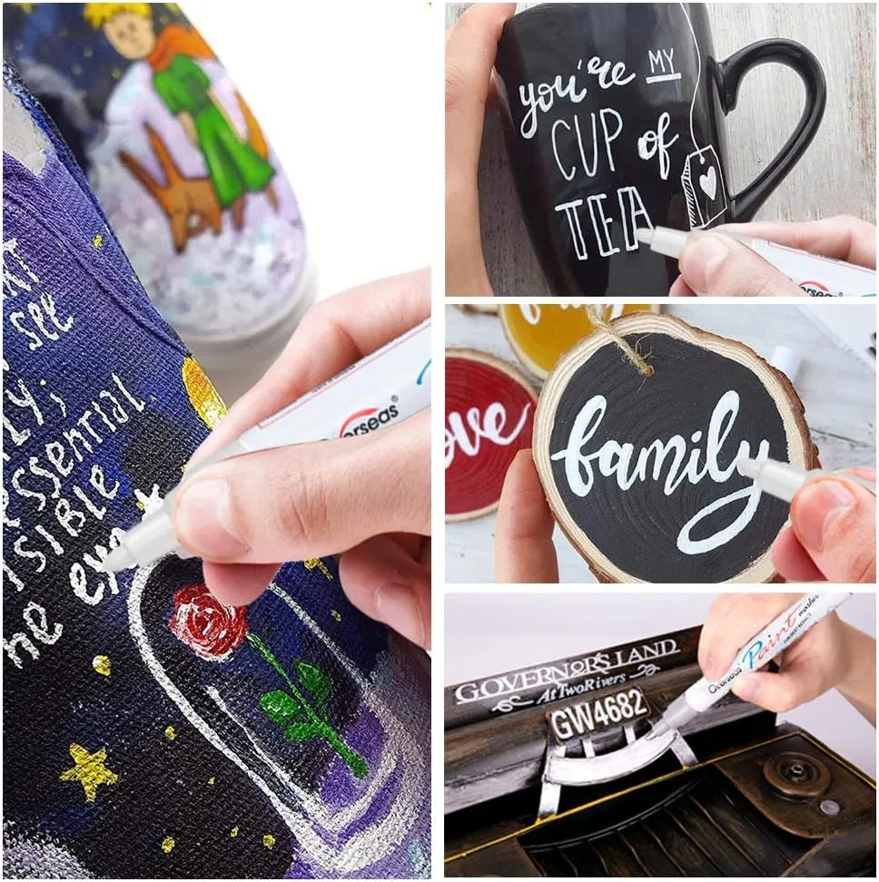 White Paint Markers Pens - Single color 6 Pack Permanent Oil Based Paint Pen, Medium Tip, Quick Dry and Waterproof Marker for Rock, Wood, Fabric, Plastic, Canvas, Glass, Mugs, Canvas, Glass
