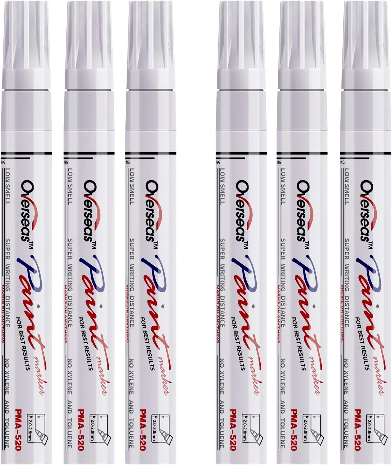 White Paint Markers Pens - Single color 6 Pack Permanent Oil Based Paint Pen, Medium Tip, Quick Dry and Waterproof Marker for Rock, Wood, Fabric, Plastic, Canvas, Glass, Mugs, Canvas, Glass