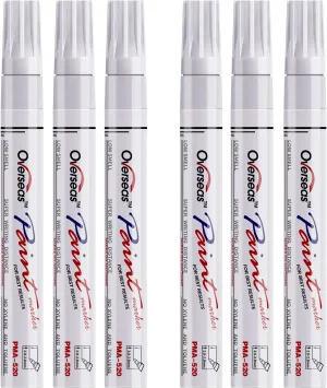 White Paint Markers Pens - Single color 6 Pack Permanent Oil Based Paint Pen, Medium Tip, Quick Dry and Waterproof Marker for Rock, Wood, Fabric, Plastic, Canvas, Glass, Mugs, Canvas, Glass