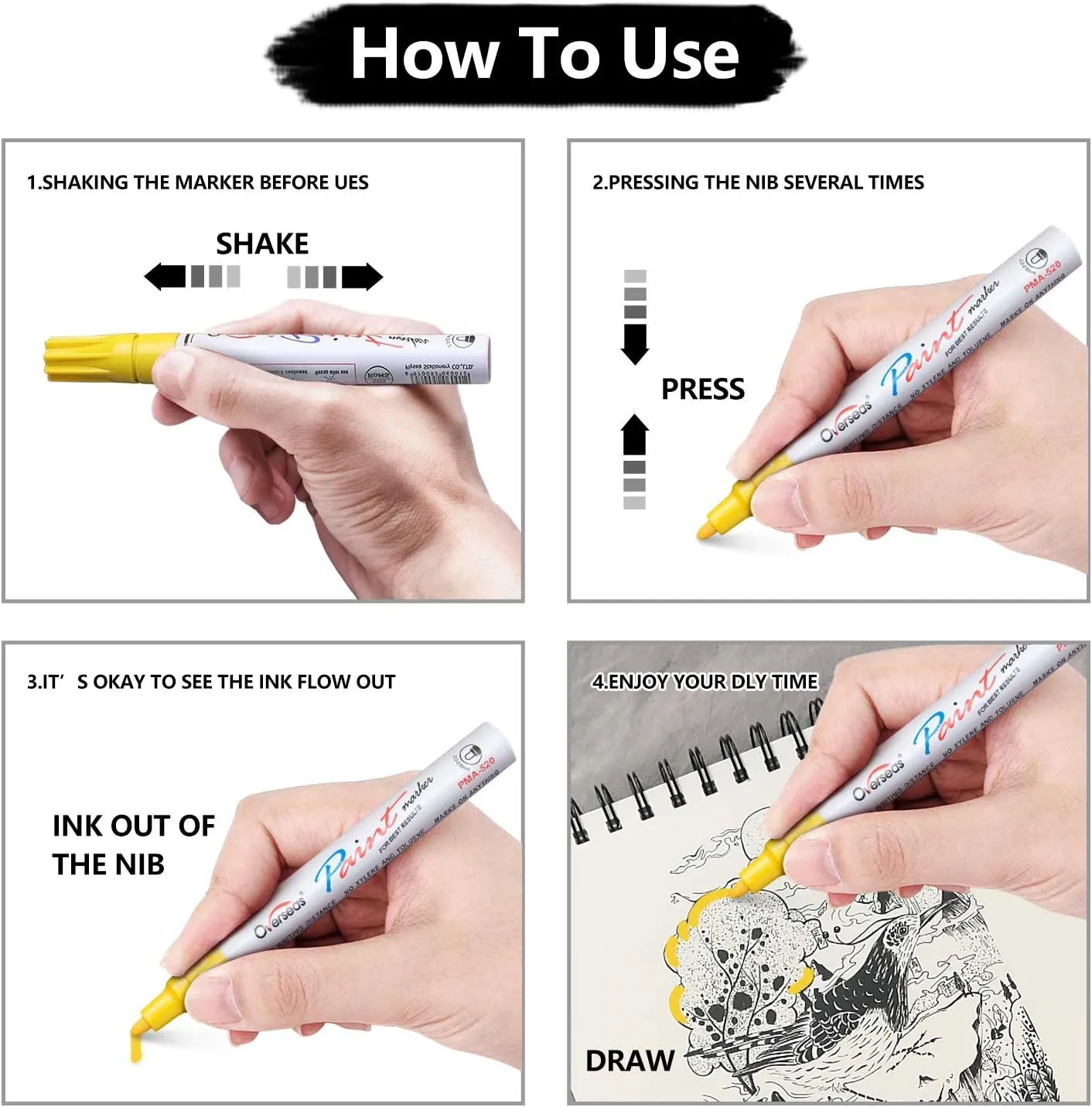 White Paint Markers Pens - Single color 6 Pack Permanent Oil Based Paint Pen, Medium Tip, Quick Dry and Waterproof Marker for Rock, Wood, Fabric, Plastic, Canvas, Glass, Mugs, Canvas, Glass