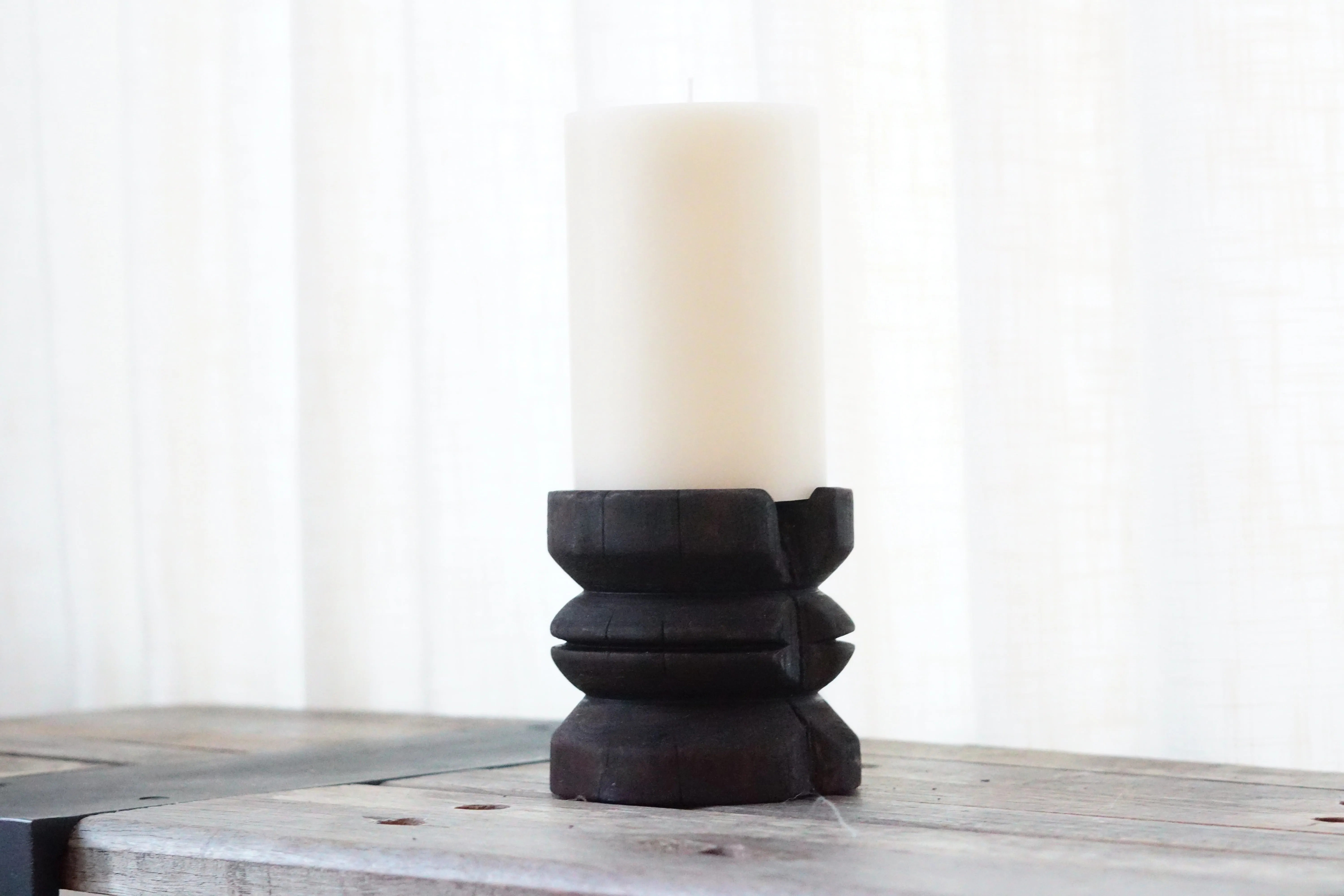 Wide Yakisugi Pillar Candle Holder