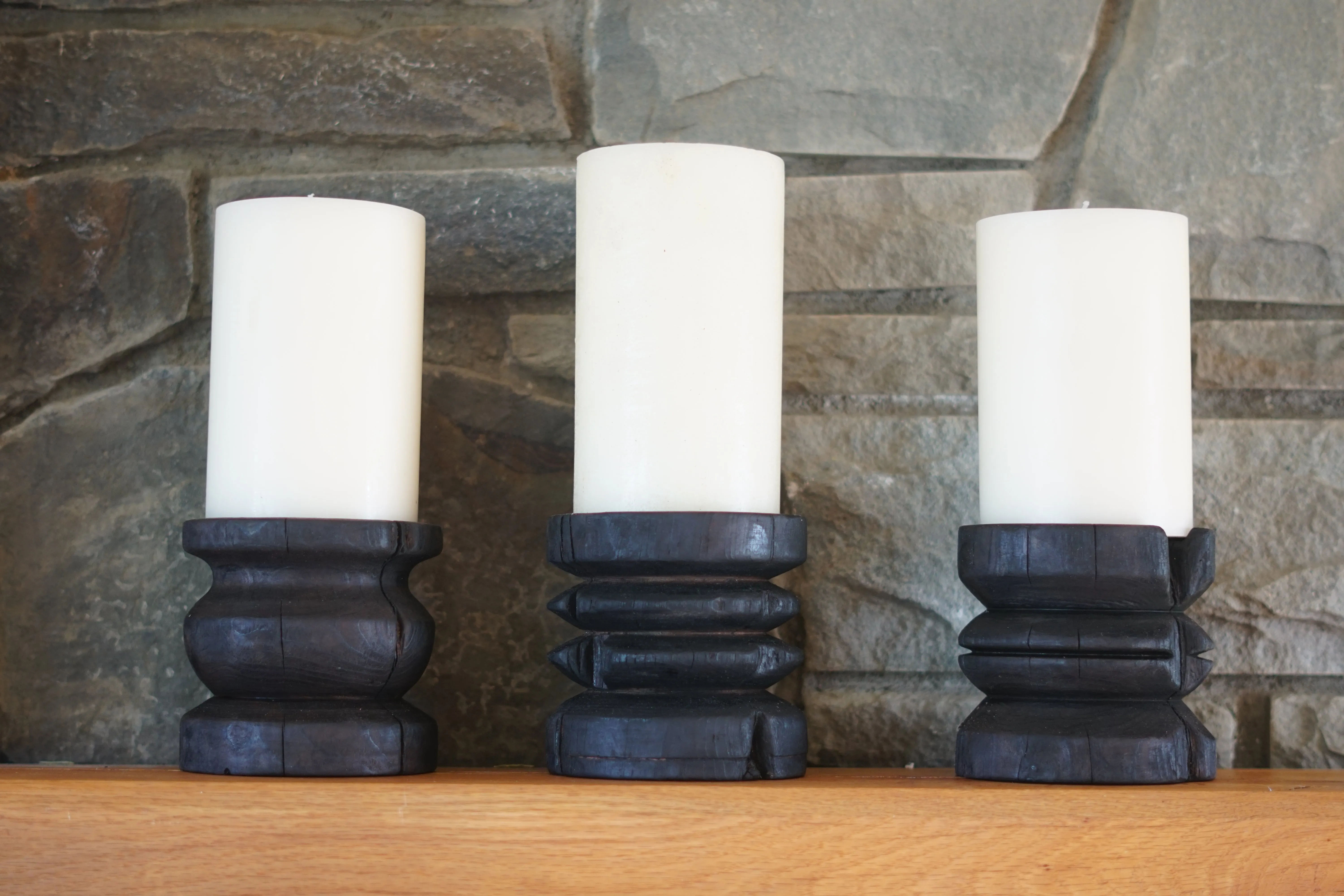 Wide Yakisugi Pillar Candle Holder