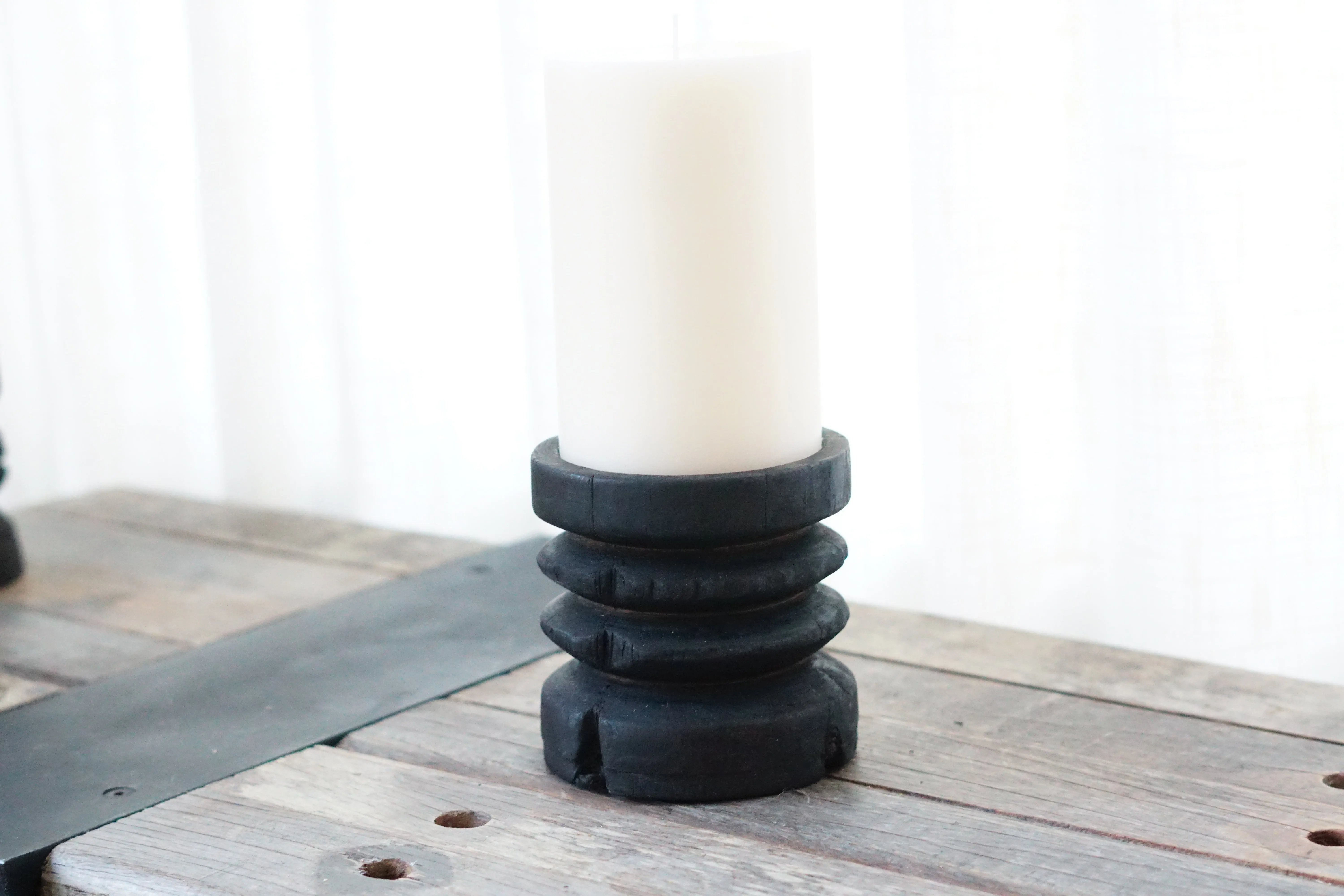 Wide Yakisugi Pillar Candle Holder