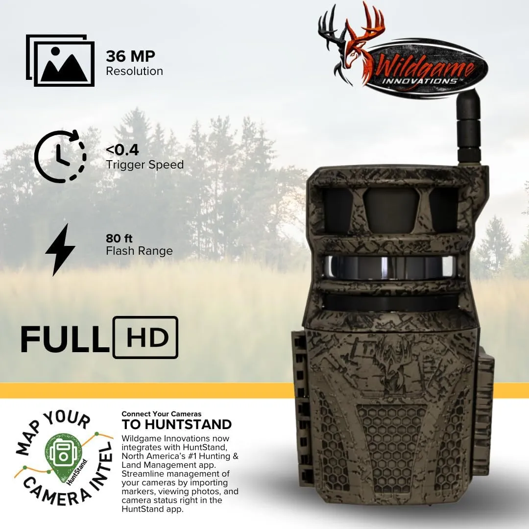 Wildgame Innovations Orbit 360-Degree Trail Camera with 36MP Image Quality and 1080p Video Bundle with 5400mAh Battery Pack, 3000mAh Battery Pack, 32GB Memory Card, and Card Reader (5 Items)