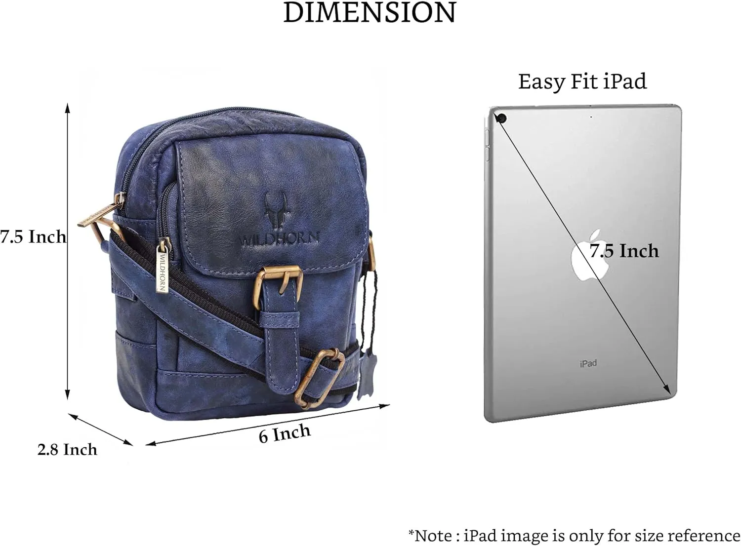 WILDHORN® Original Leather 9 inch Sling Bag for Men I Multipurpose Crossbody Bag I DIMENSION: L- 8 inch H- 9 inch W- 3 inch