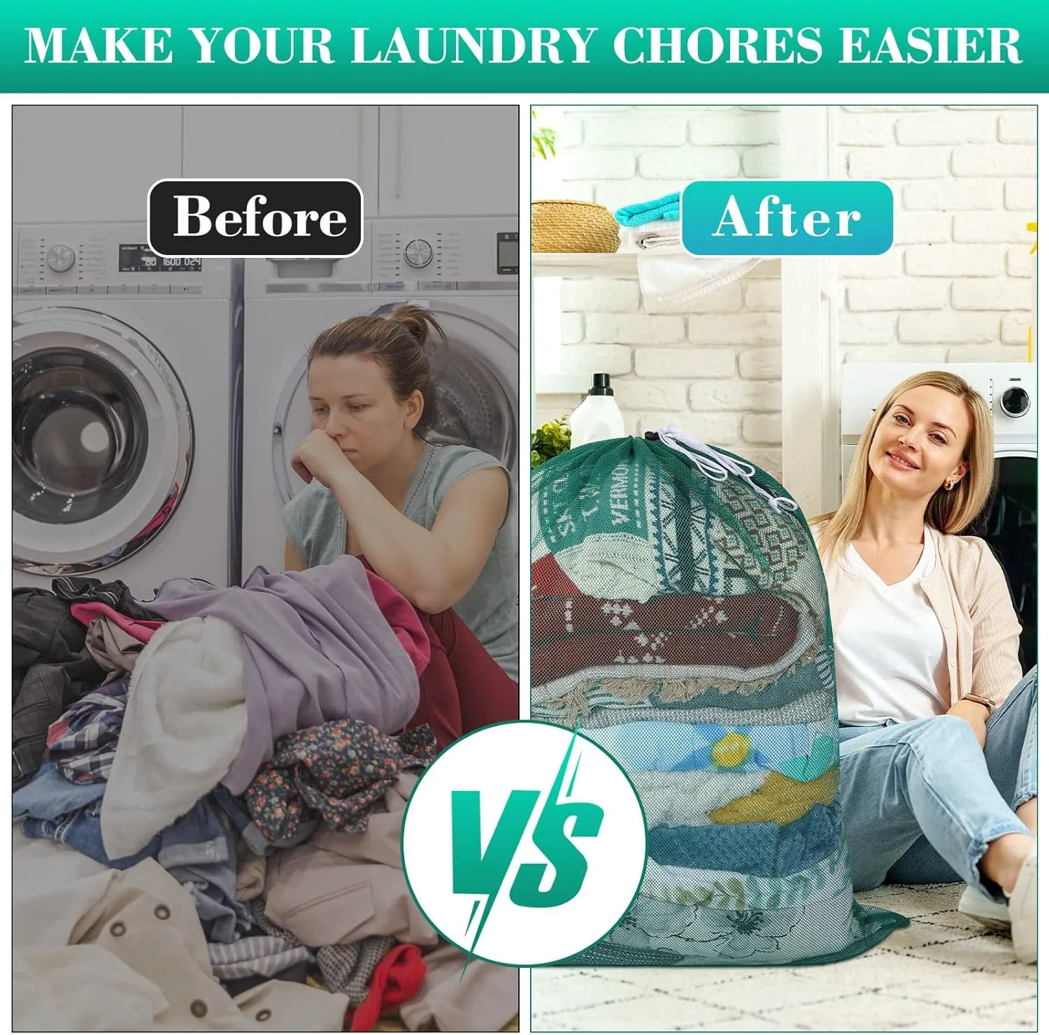 Windyun Mesh Laundry Bag, 9 Pcs 30" x 40" Heavy Duty Large Mesh Laundry Bags Drawstring Lockable Laundry Hamper Liner Machine Washable Bag for Travel Dorm Home College Storage Apartment(Green)