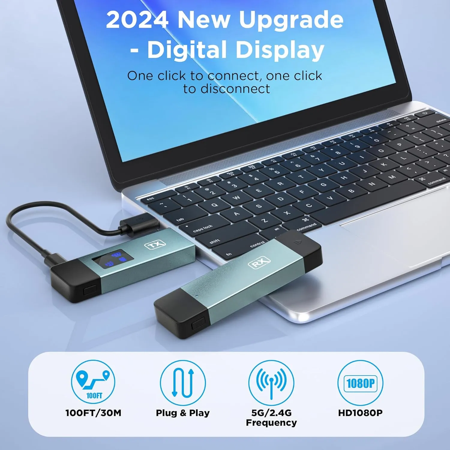 Wireless Hdmi Transmitter and Receiver, Wireless HD Extender Plug & Play Portable 2.4G/5G with LED Screen Wireless Hdmi Kit for Streaming Video and Audio to Monitor from Laptop/Pc/Tv Box/Projector