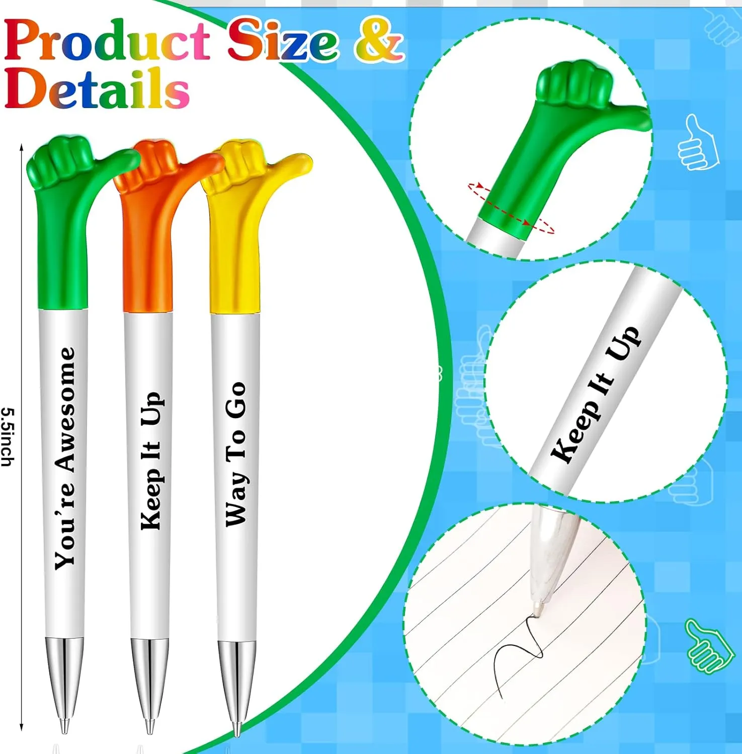 Woanger Inspirational Quotes Thumbs up Pens Thank You Gifts Bulk Employee Appreciation Motivational Ballpoint Pen for Graduation Appreciation Gift School Student Teacher Nurse Coworker(120 Pieces)