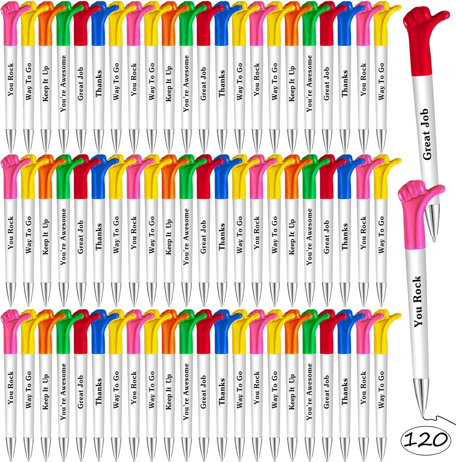 Woanger Inspirational Quotes Thumbs up Pens Thank You Gifts Bulk Employee Appreciation Motivational Ballpoint Pen for Graduation Appreciation Gift School Student Teacher Nurse Coworker(120 Pieces)