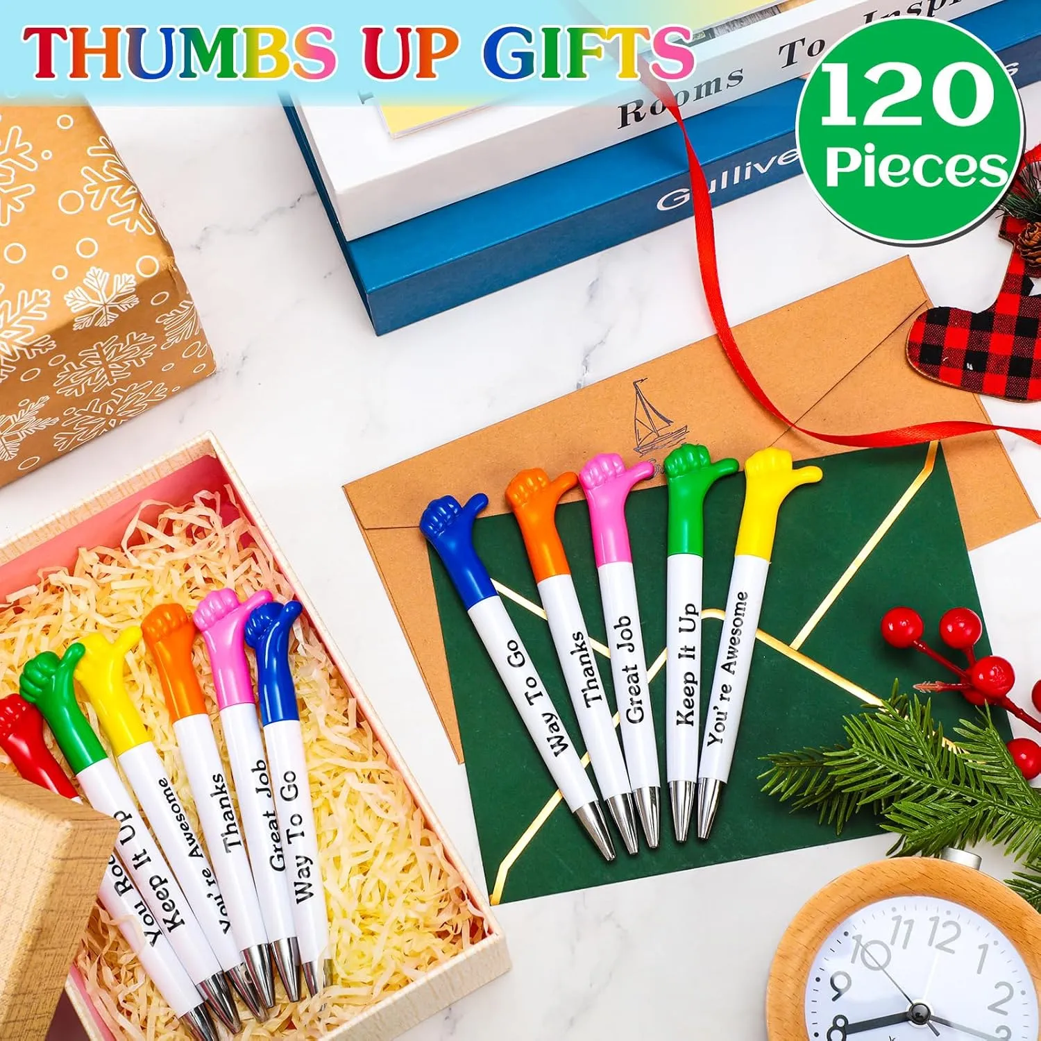 Woanger Inspirational Quotes Thumbs up Pens Thank You Gifts Bulk Employee Appreciation Motivational Ballpoint Pen for Graduation Appreciation Gift School Student Teacher Nurse Coworker(120 Pieces)