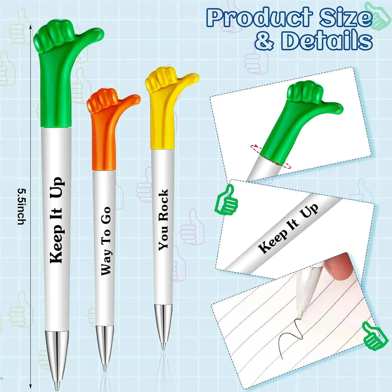 Woanger Inspirational Quotes Thumbs up Pens Thank You Gifts Bulk Employee Appreciation Motivational Ballpoint Pen for Graduation Appreciation Gift School Student Teacher Nurse Coworker(24 Pieces)