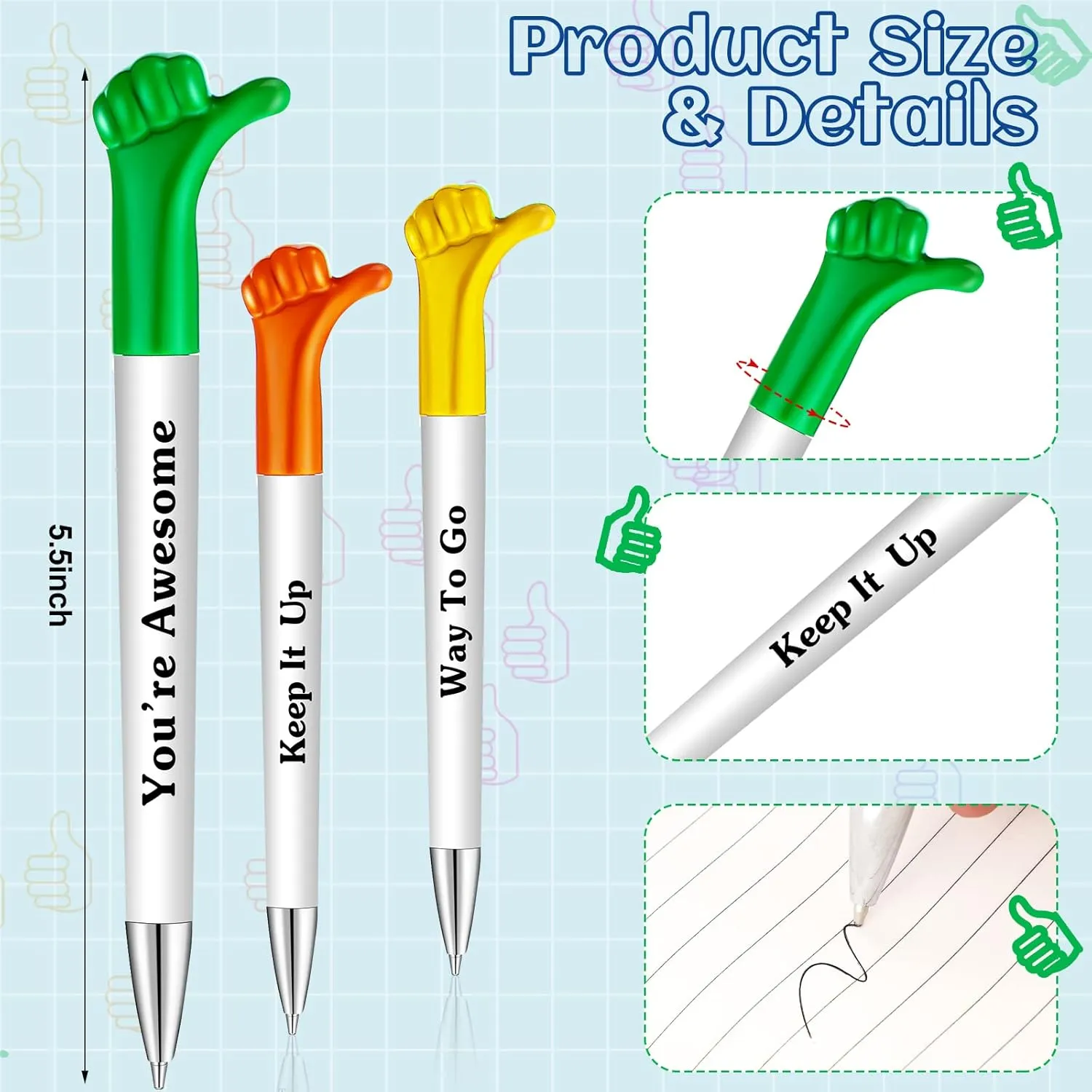Woanger Inspirational Quotes Thumbs up Pens Thank You Gifts Bulk Employee Appreciation Motivational Ballpoint Pen for Graduation Appreciation Gift School Student Teacher Nurse Coworker(90 Pieces)