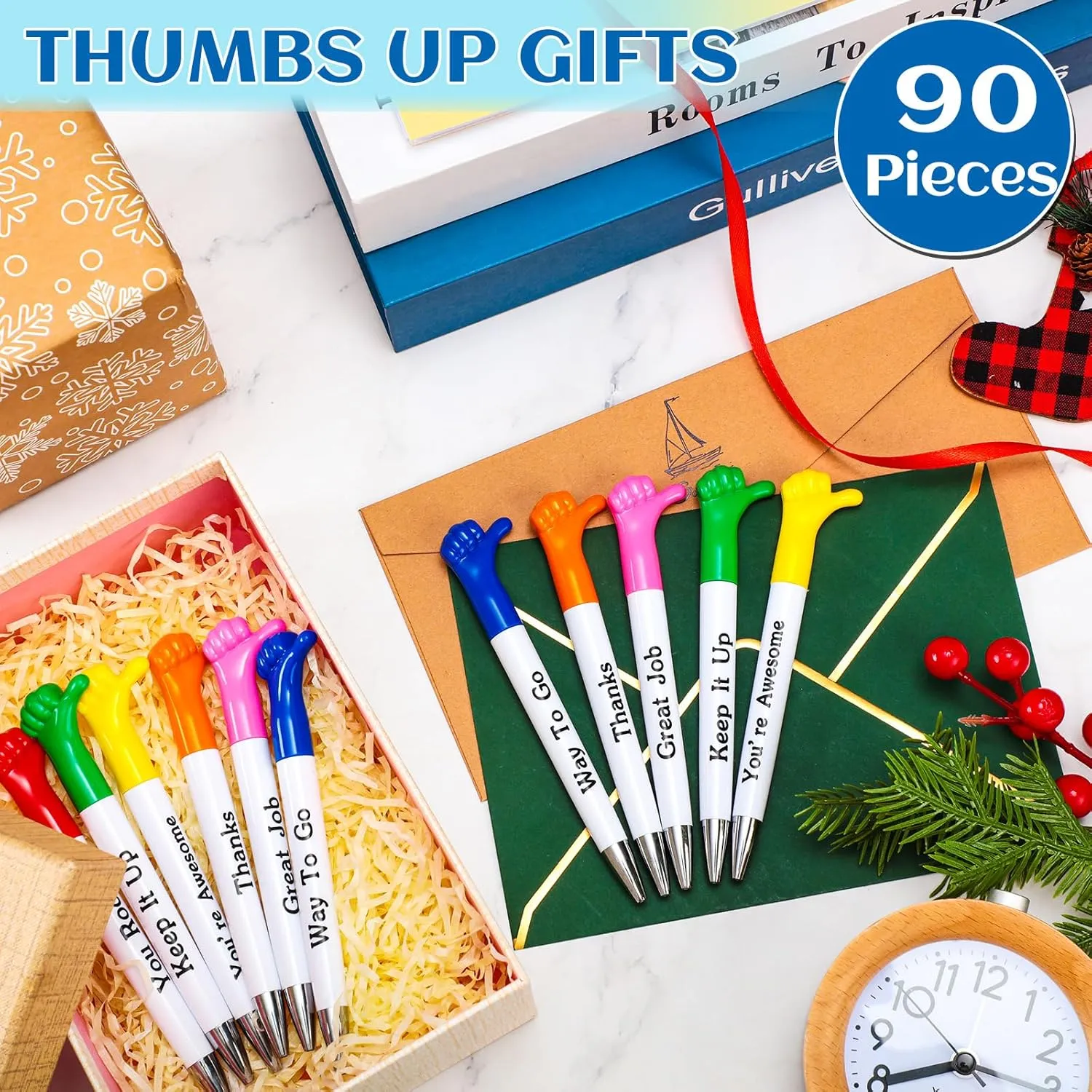 Woanger Inspirational Quotes Thumbs up Pens Thank You Gifts Bulk Employee Appreciation Motivational Ballpoint Pen for Graduation Appreciation Gift School Student Teacher Nurse Coworker(90 Pieces)