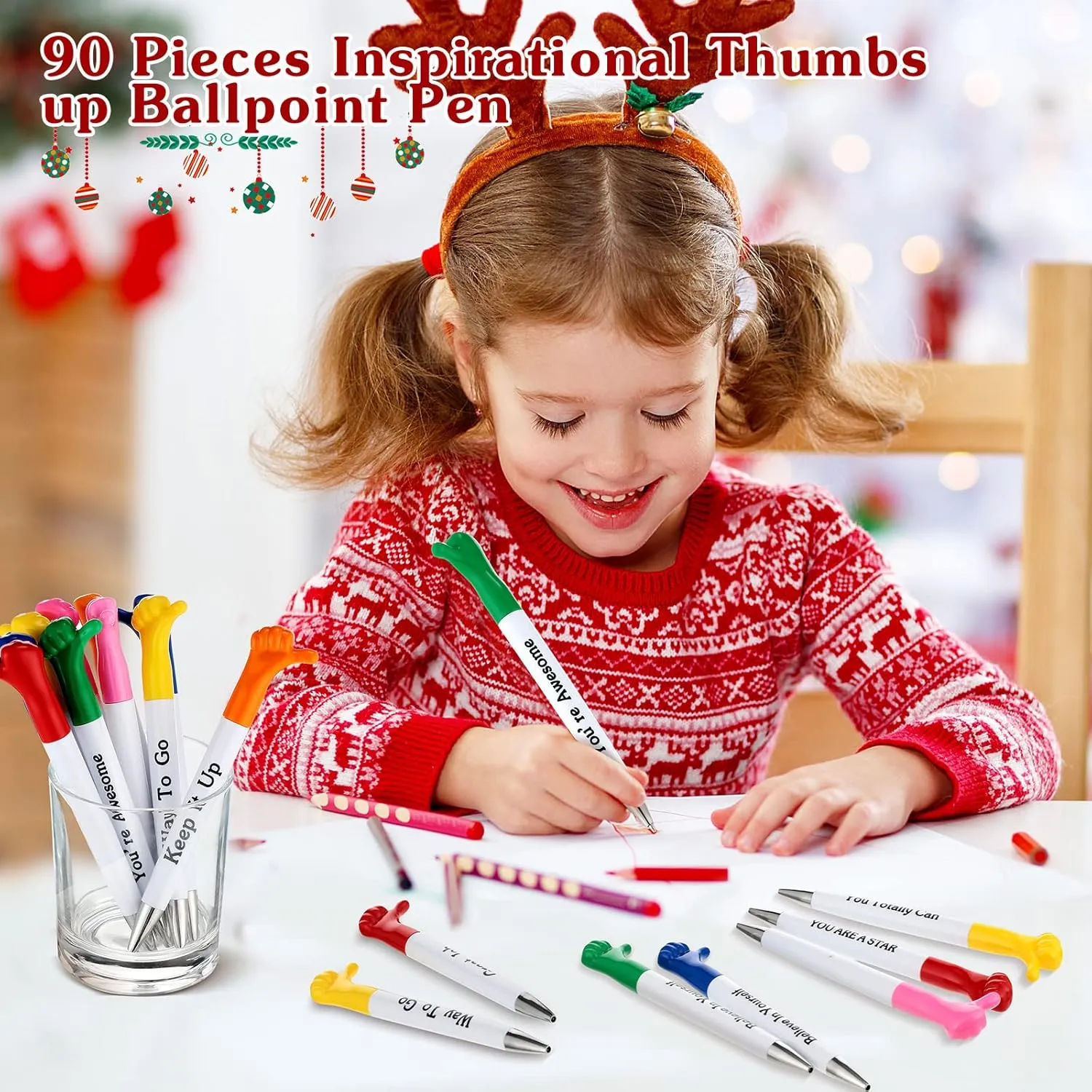 Woanger Inspirational Quotes Thumbs up Pens Thank You Gifts Bulk Employee Appreciation Motivational Ballpoint Pen for Graduation Appreciation Gift School Student Teacher Nurse Coworker(90 Pieces)