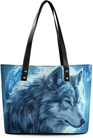 Wolf And Full Moon Women's Handbag Fashion Shoulder Bag Purse Leather Tote Bags Crossbody Travel