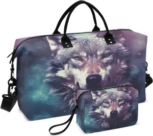 Wolf Galaxy Travel Duffel Bag with Toiletry Bag Weekender Bag for Carry on Sports Gym Bag for Gym Yoga Sports