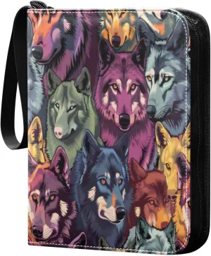 Wolves Colorful Card Binder 4-Pocket, 400 Pockets PU Waterproof Zippered Collector Card Album with 50 Removable Sleeves for Trading, Game Cards