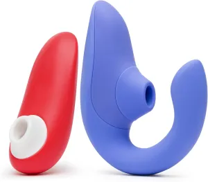 Womanizer Starlet 2 Red Pleasure Air Clitoris Sucker & Blend Blue Dual Stimulation Rabbit Vibrator - Female Sex Toys Bundle