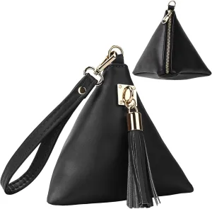 Women Leather Clutch Wallet Triangle Wristlet Purse with Wrist Strap