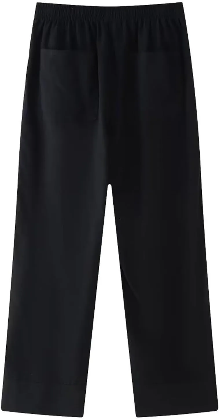 Women Pants Straight Leg Pants for Women Trendy 2024 Elastic Waist Pleated Pants Daily Wear Baggy Loose Ankle Pants