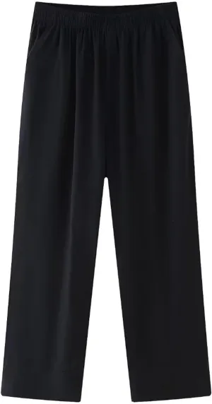 Women Pants Straight Leg Pants for Women Trendy 2024 Elastic Waist Pleated Pants Daily Wear Baggy Loose Ankle Pants