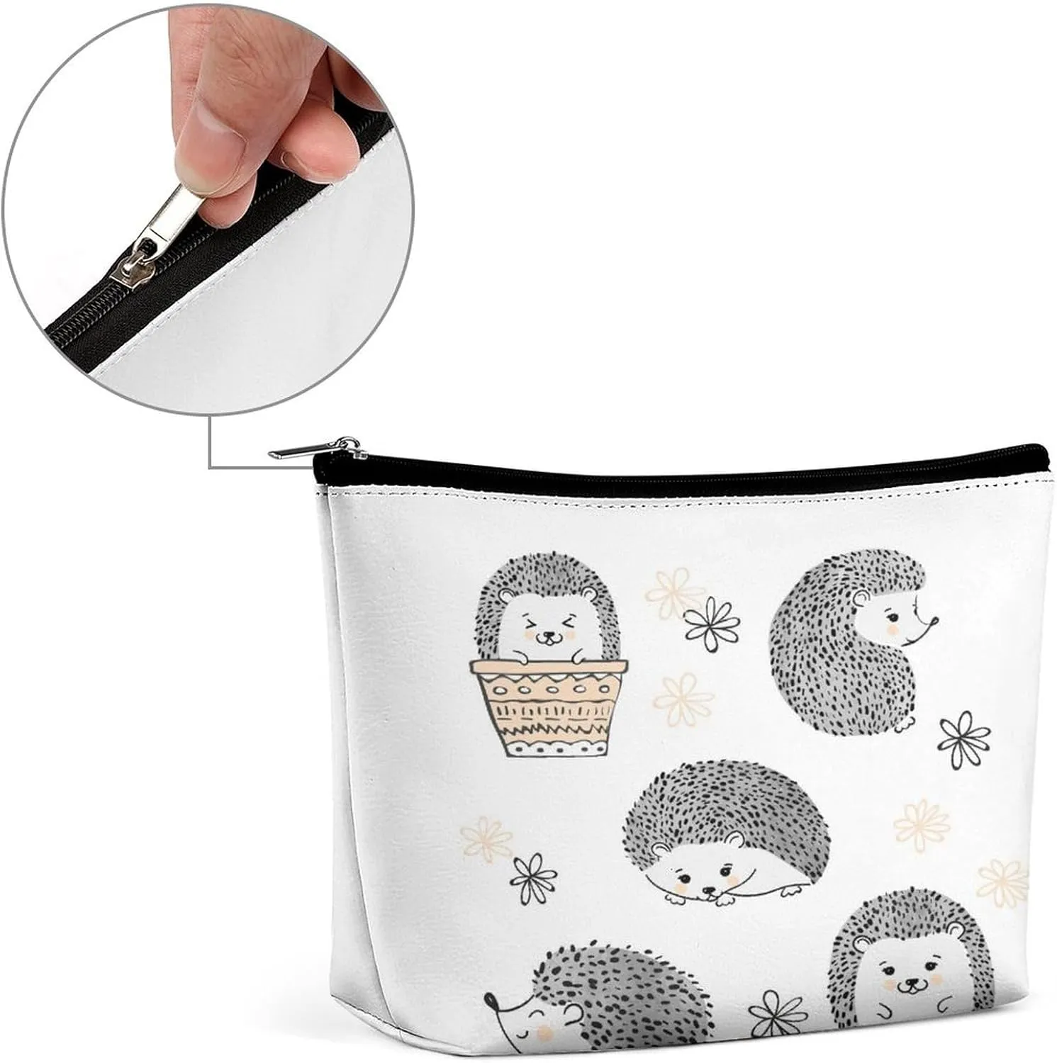 Women PU Leather Cosmetic Bag, Makeup Case Purse Holder Zipper Pouch Handbag Organizer Toiletry Storage 6.8x5.9x2.3 in