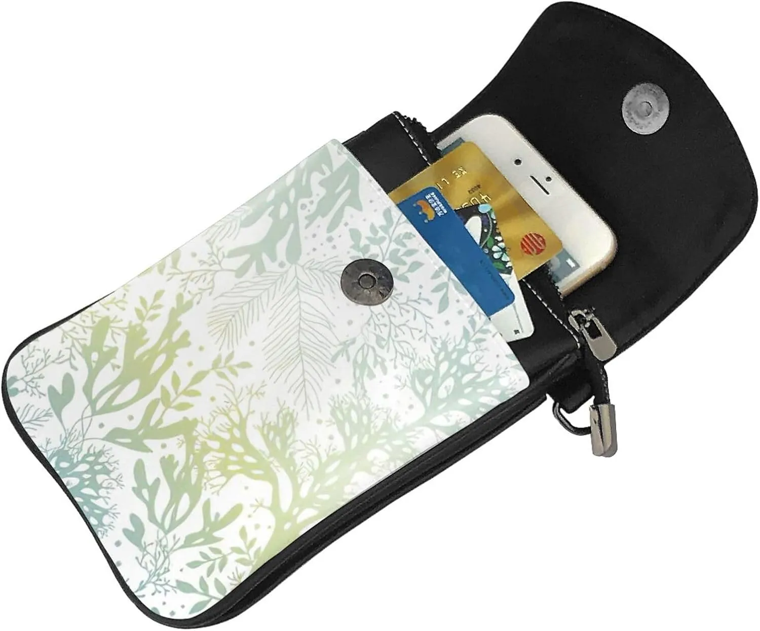 Women PU Leather Kawaii Embroidered Cute Mini Green Military Camo Print Crossbody Cell phone Bag/Coin Purse