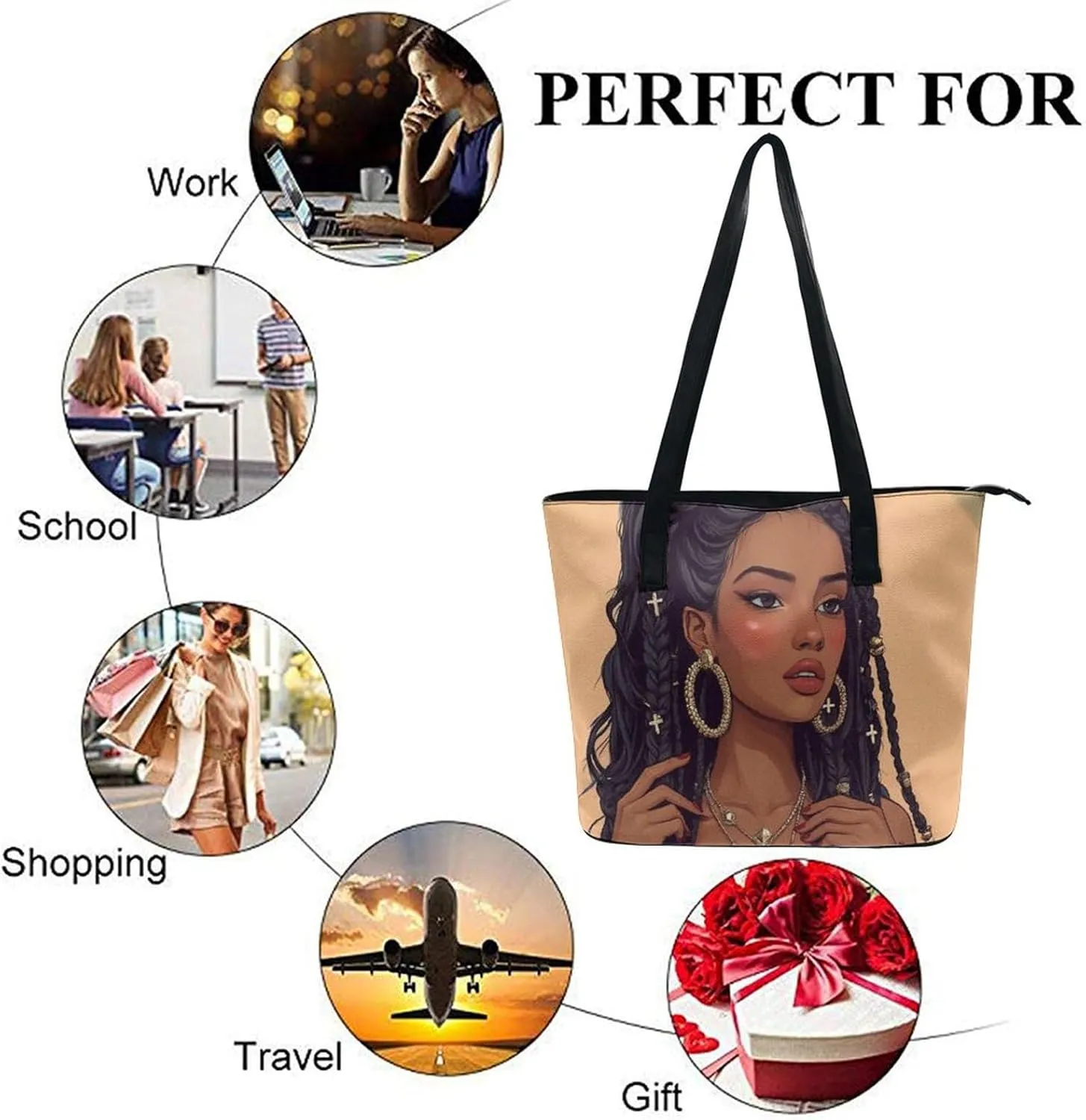 Women Tote Bag PU Leather Travel Shoulder Bags Casual Handbags