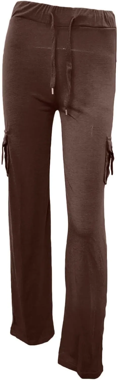 Women Yoga Pants High Waist Cargo Wide Leg Pants Stretch Tummy Control Butt Lifting Pant Drawstring Straight Leg Trouser