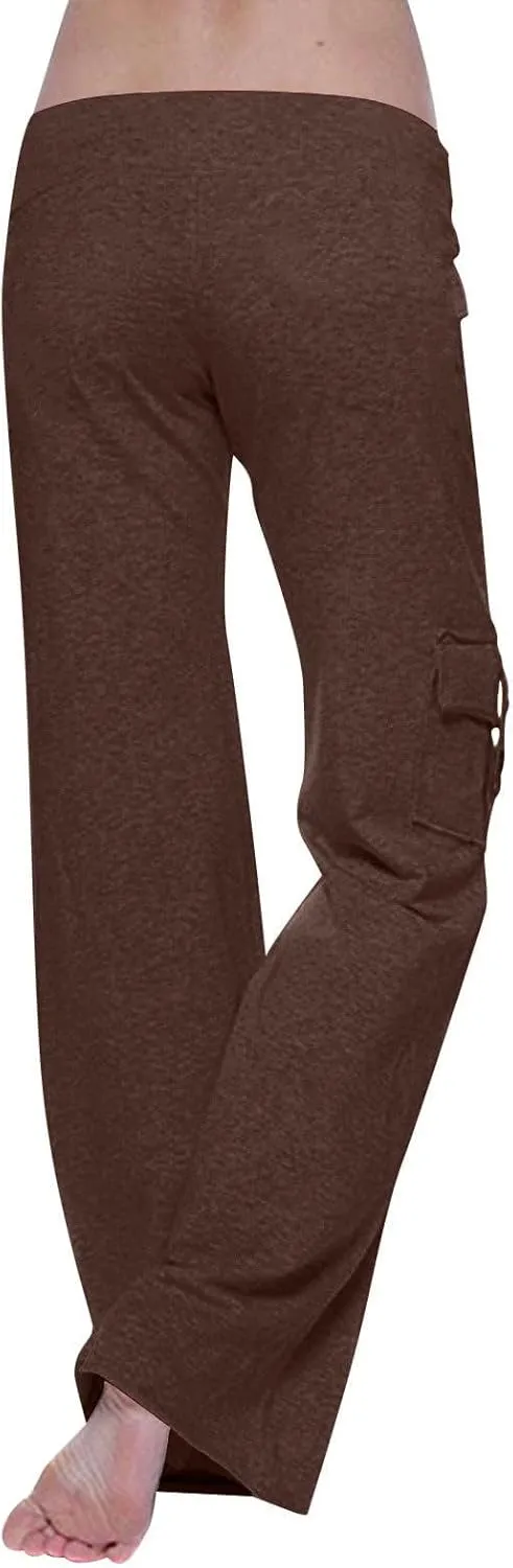 Women Yoga Pants High Waist Cargo Wide Leg Pants Stretch Tummy Control Butt Lifting Pant Drawstring Straight Leg Trouser