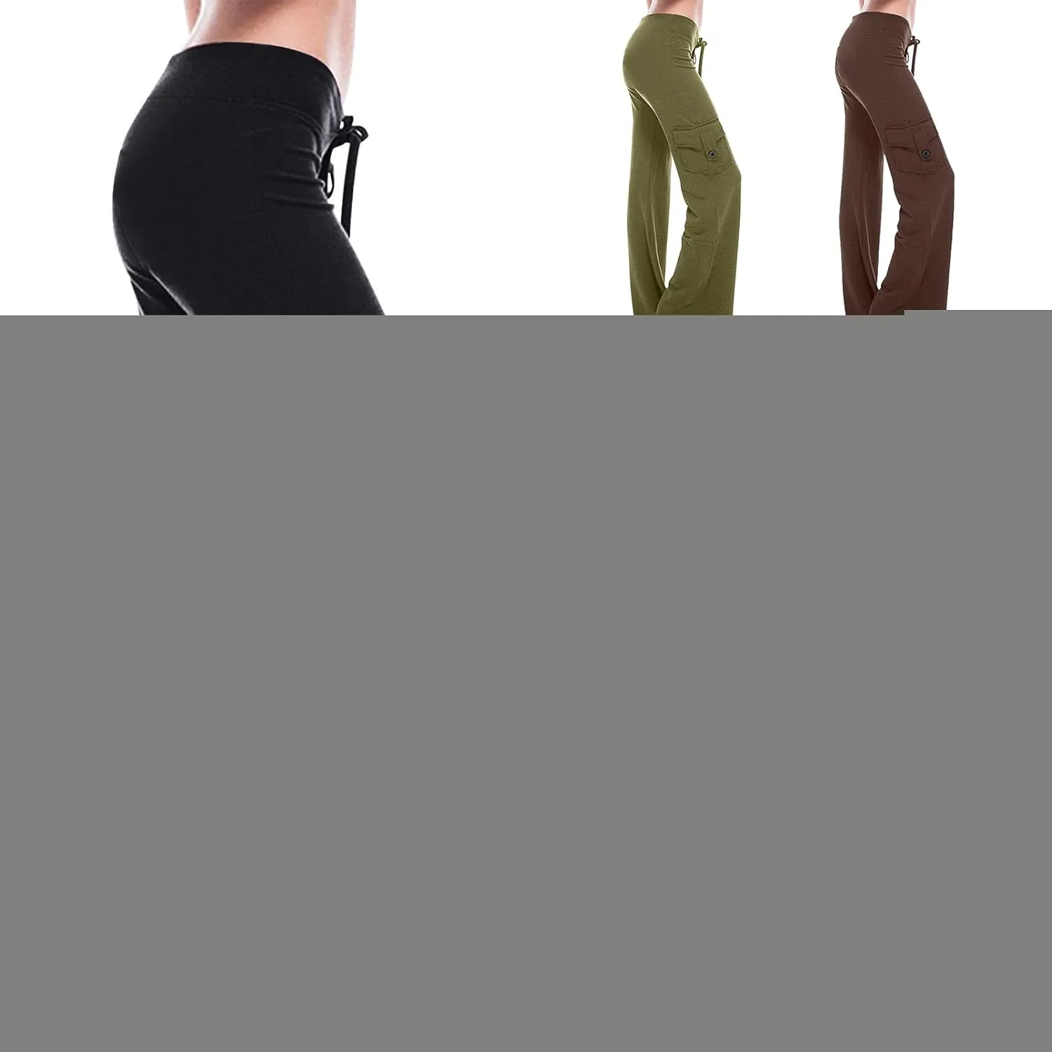 Women Yoga Pants High Waist Cargo Wide Leg Pants Stretch Tummy Control Butt Lifting Pant Drawstring Straight Leg Trouser