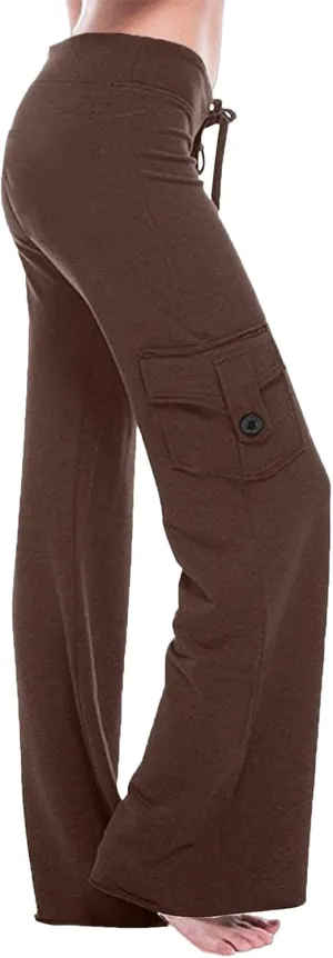Women Yoga Pants High Waist Cargo Wide Leg Pants Stretch Tummy Control Butt Lifting Pant Drawstring Straight Leg Trouser