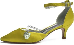 Women's 6cm Satin Wedding Heels with Silver PU Lining & Non-Slip Sole | Office/Party Dress Pumps | 8  Colors