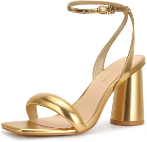 Women's Block High Heels Square Open Toe Strappy Sandals Party Wedding Ankle Strap Shoes