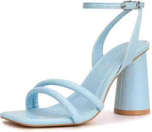 Women's Block High Heels Square Toe Heeled Sandals Ankle Strap Shoes