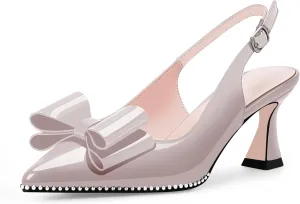 Women's Bow Slingback Kitten Heels Closed Pointed Toe Pumps Dress Shoes