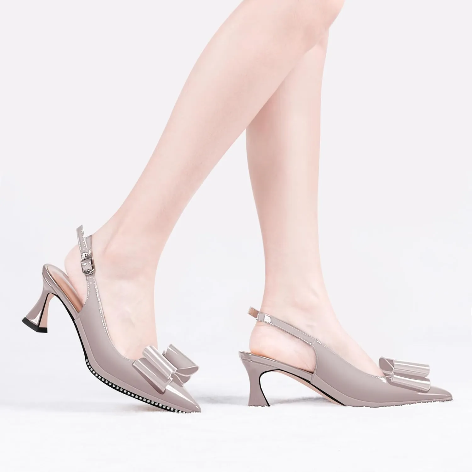 Women's Bow Slingback Kitten Heels Closed Pointed Toe Pumps Dress Shoes
