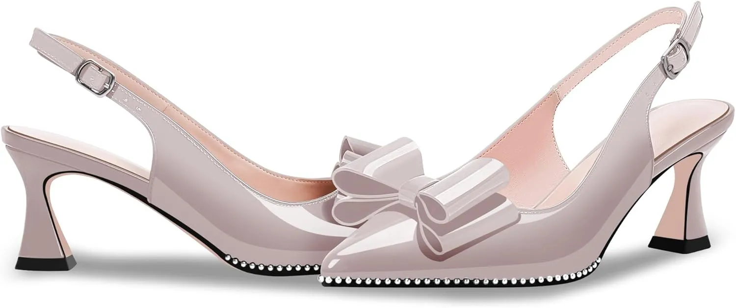 Women's Bow Slingback Kitten Heels Closed Pointed Toe Pumps Dress Shoes