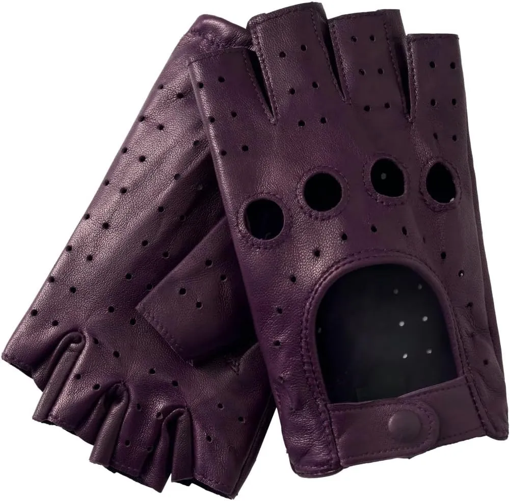 Women's Fingerless Leather Gloves - Unlined Lambskin Leather Driving Gloves