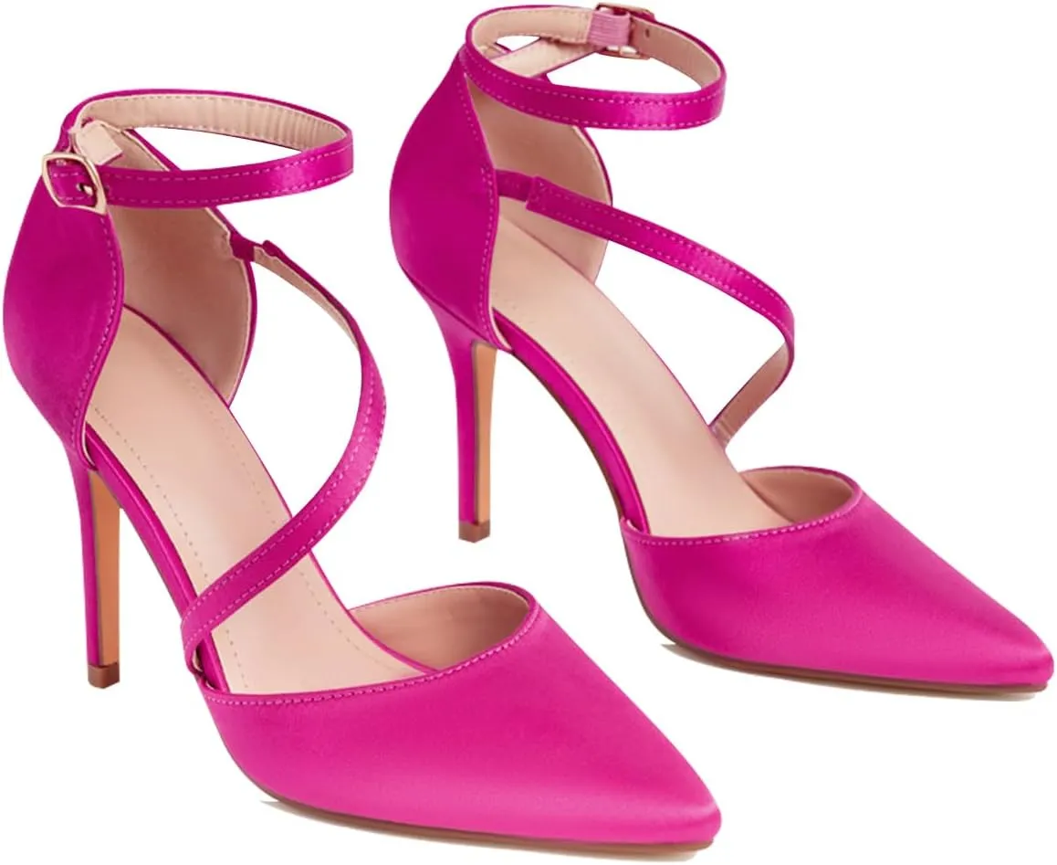 Women's High Heels Pumps Closed Pointed Toe Cross Strap D'Orsay Pumps Stiletto Heels Wedding Party Dress Shoes for Bridal