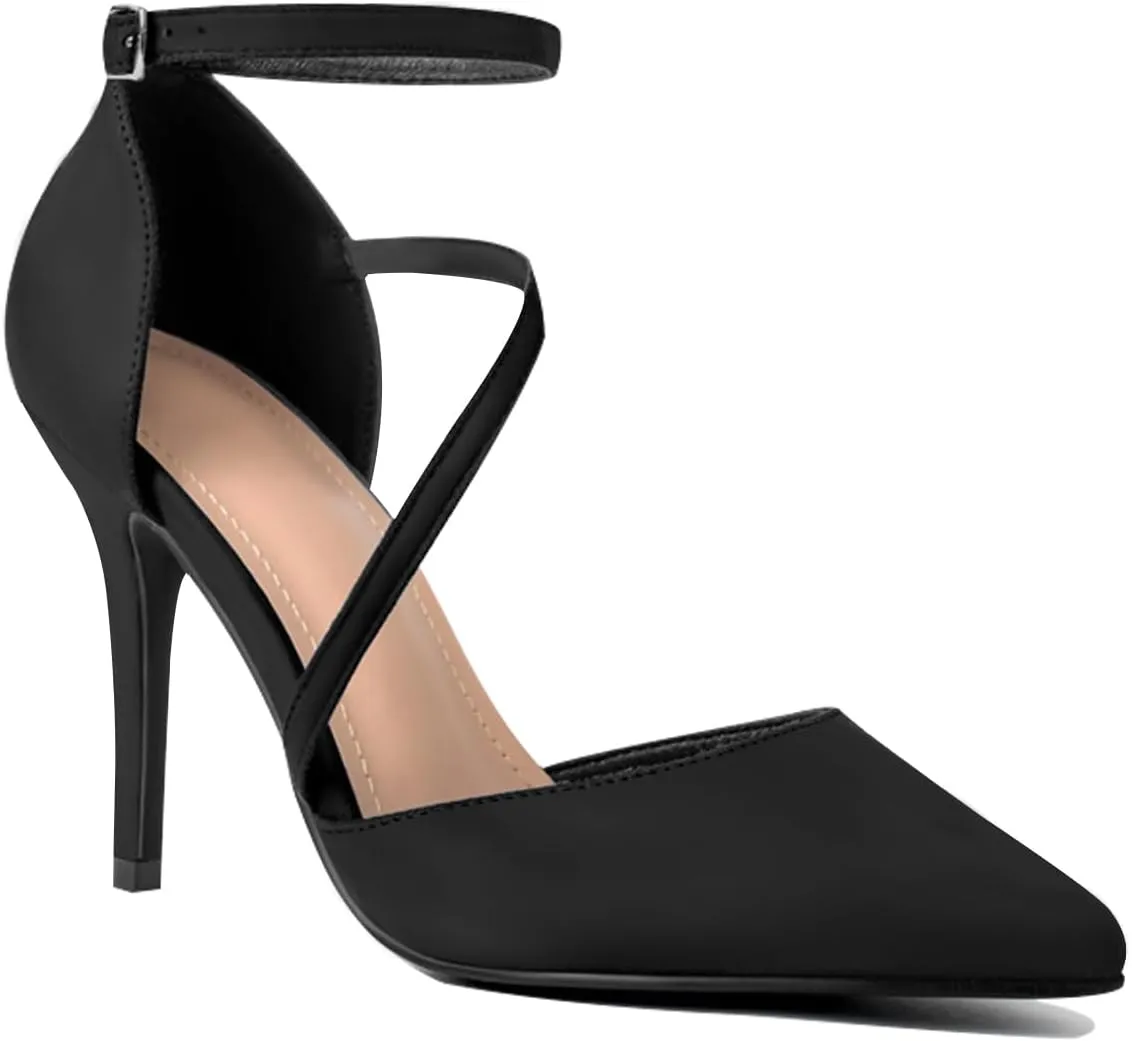 Women's High Heels Pumps Closed Pointed Toe Cross Strap D'Orsay Pumps Stiletto Heels Wedding Party Dress Shoes for Bridal