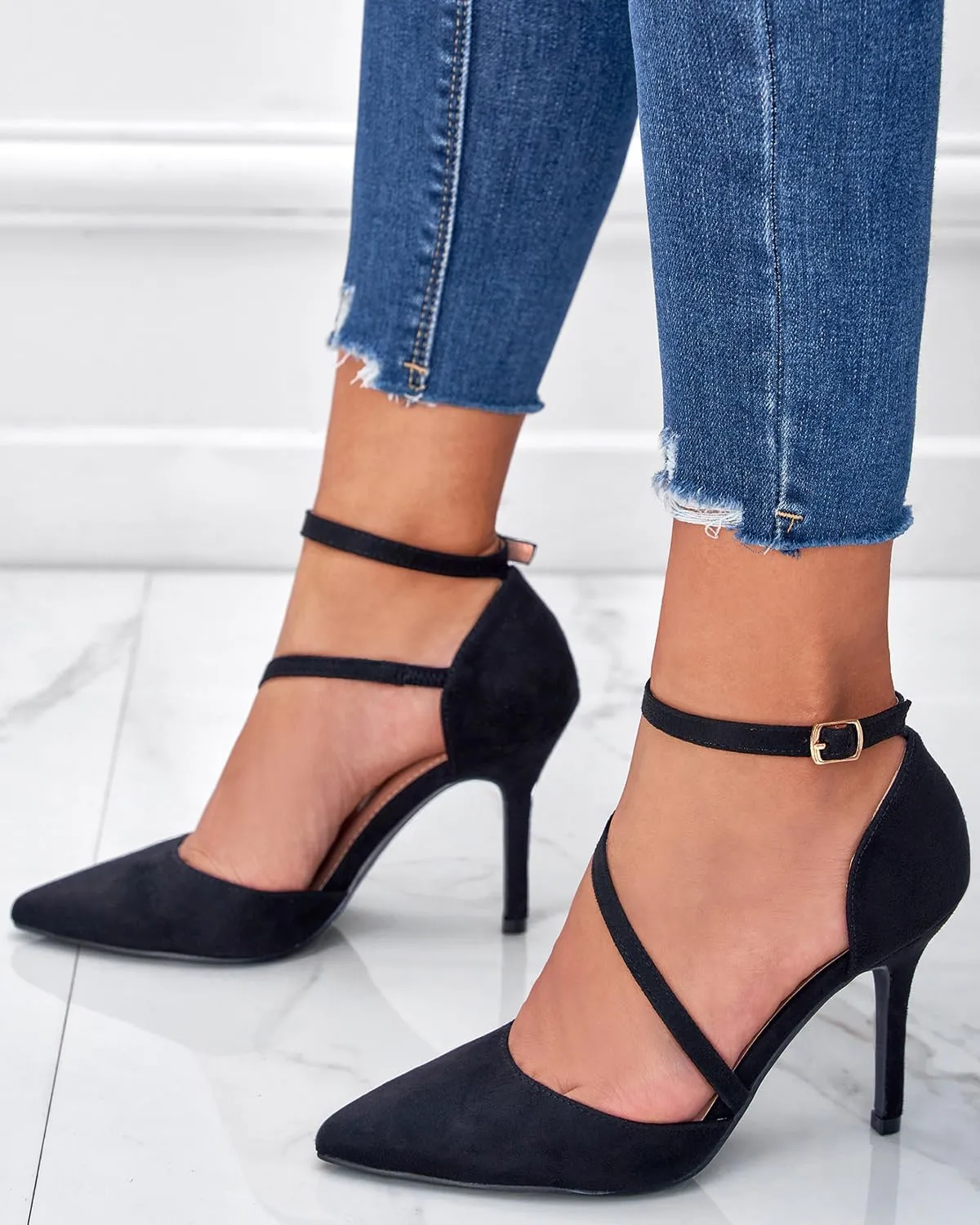 Women's High Heels Pumps Closed Pointed Toe Cross Strap D'Orsay Pumps Stiletto Heels Wedding Party Dress Shoes for Bridal