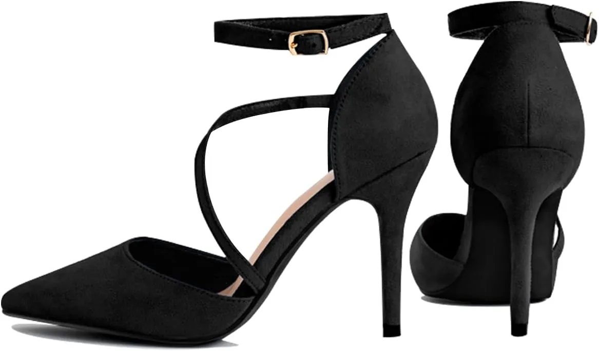 Women's High Heels Pumps Closed Pointed Toe Cross Strap D'Orsay Pumps Stiletto Heels Wedding Party Dress Shoes for Bridal