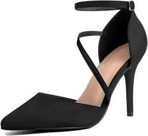 Women's High Heels Pumps Closed Pointed Toe Cross Strap D'Orsay Pumps Stiletto Heels Wedding Party Dress Shoes for Bridal