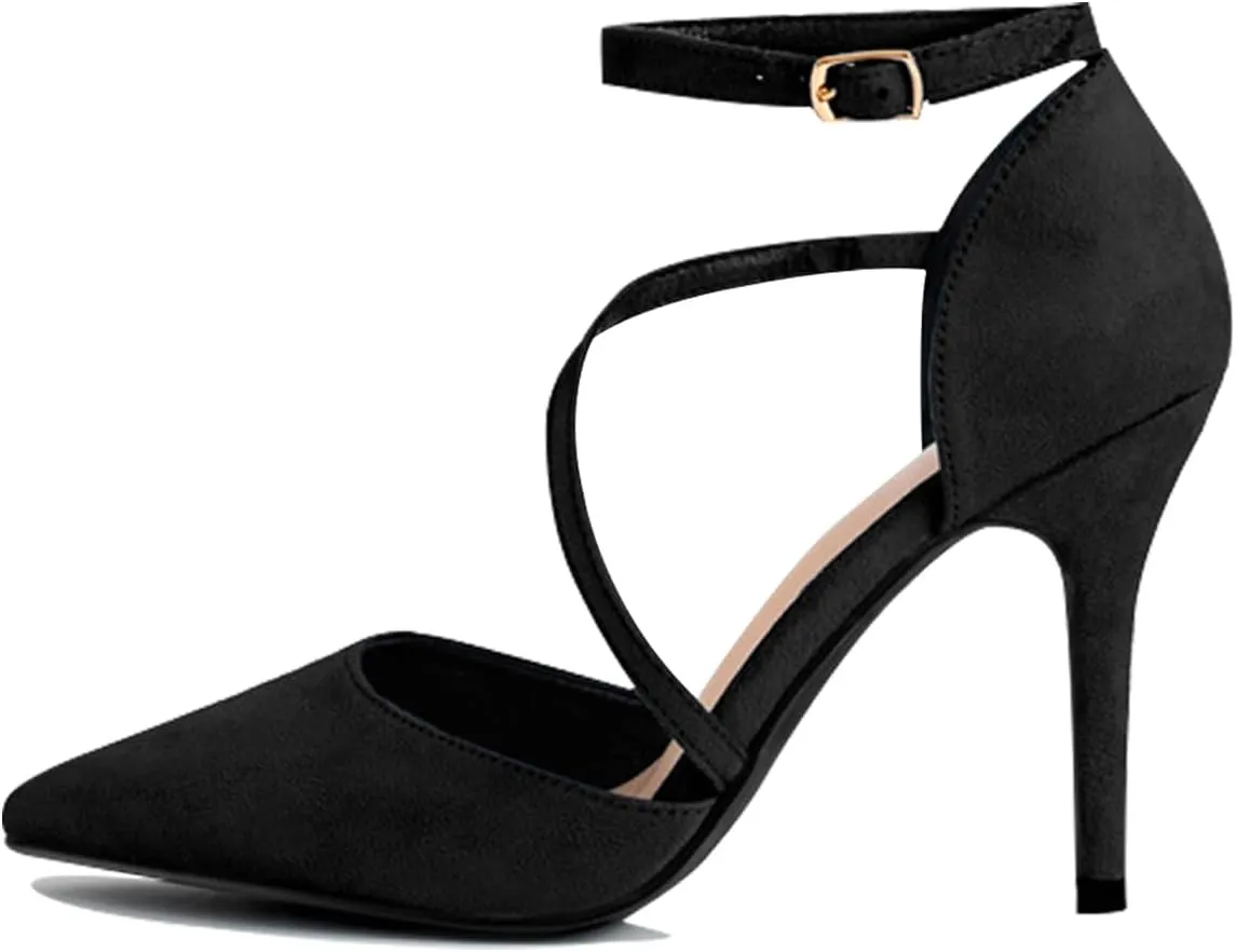 Women's High Heels Pumps Closed Pointed Toe Cross Strap D'Orsay Pumps Stiletto Heels Wedding Party Dress Shoes for Bridal