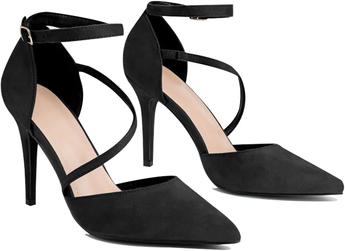 Women's High Heels Pumps Closed Pointed Toe Cross Strap D'Orsay Pumps Stiletto Heels Wedding Party Dress Shoes for Bridal