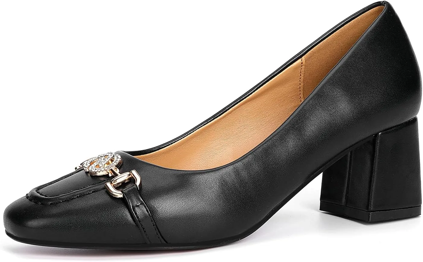 Women's Pointed Toe Ornate Buckle Platform Short Heel Shallow Mouth Evening Party Fashion High Heeled Shoes