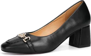 Women's Pointed Toe Ornate Buckle Platform Short Heel Shallow Mouth Evening Party Fashion High Heeled Shoes