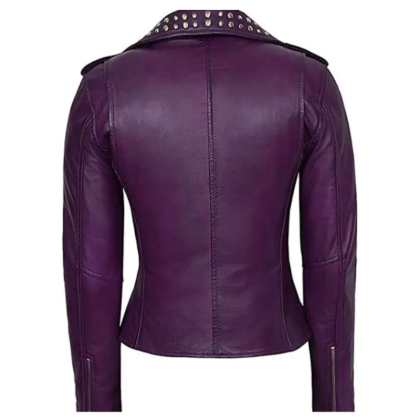 Women's Purple Studded Leather Jacket