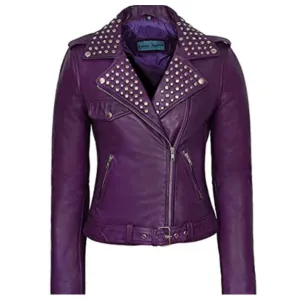 Women's Purple Studded Leather Jacket